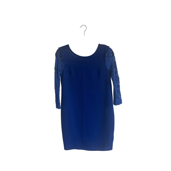 AKIRA Chicago Women's Lace Sleeve Bodycon Mini Dress S Open Back Royal Blue - Picture 2 of 14